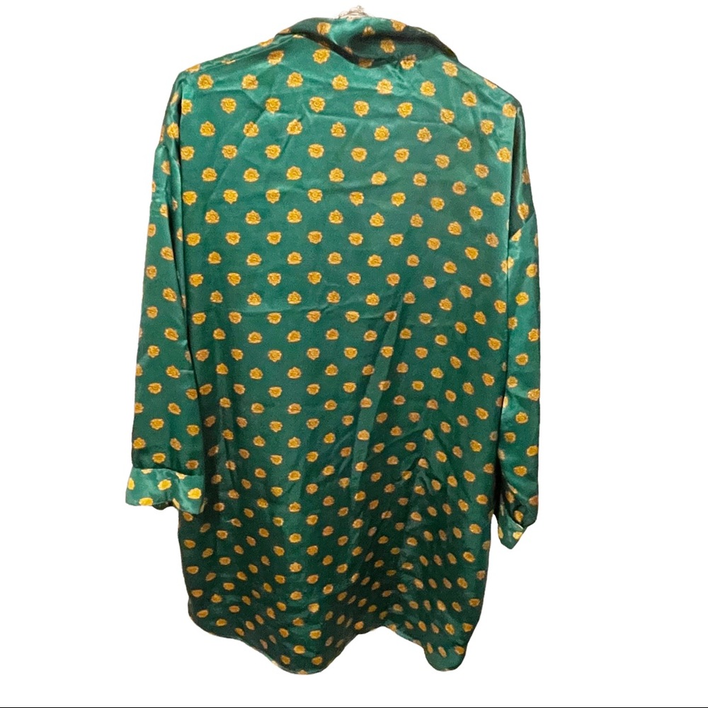 Victorias Secret Gold‎ Label Large Green Button Front Pajama Bed Shirt Crest - Picture 4 of 4